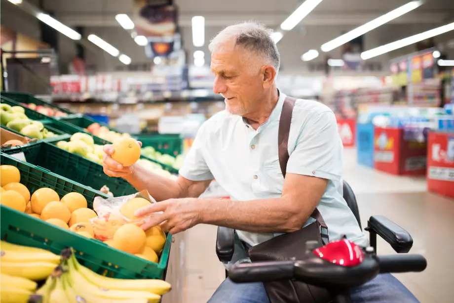 Disabled man shopping